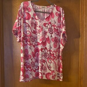 Haptos Pink Floral Short Sleeve V-Neck Top
